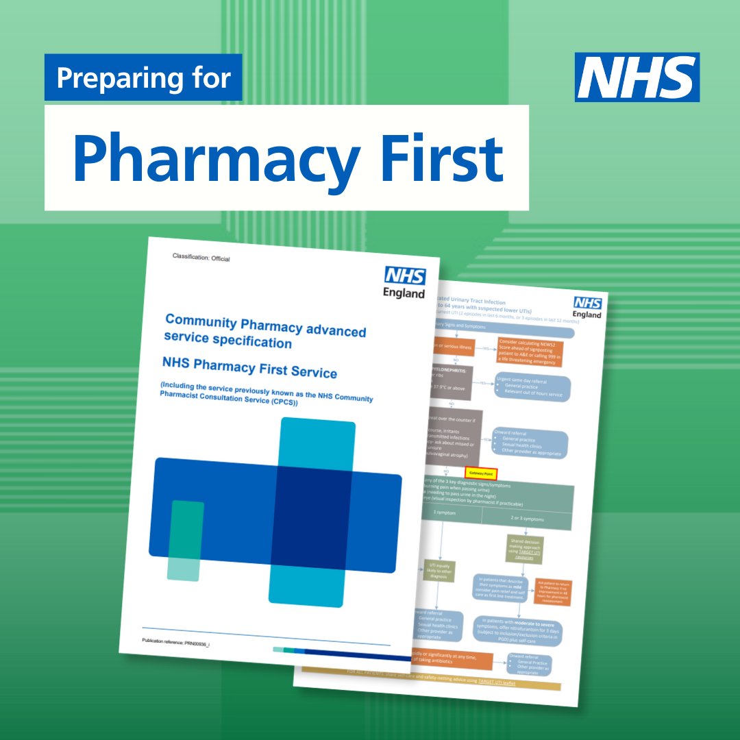 To prepare for the launch of the NHS #PharmacyFirst Advanced Service, familiarise yourself with the service specification and clinical pathways: england.nhs.uk/publication/co… #CommunityPharmacy #PrimaryCare