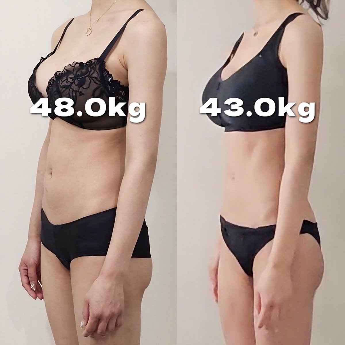 骨格ウェ/ 1ヶ月ダイエットの結果😻✌️

●161cm48kg ⇒ 43kg（-5㎏減量⤵︎㊗️）
●ウエスト : 61cm ⇒ 56cm
ひと回り華奢に＆さらにクビレまで🥺
元々500㌘落とすにも数ヶ月かかるんだけど、1日2-3回食前薬飲んだら痩せスピード急激に早まった！食事制限も運動もできんからホンマ医療しか勝たん､､🥹