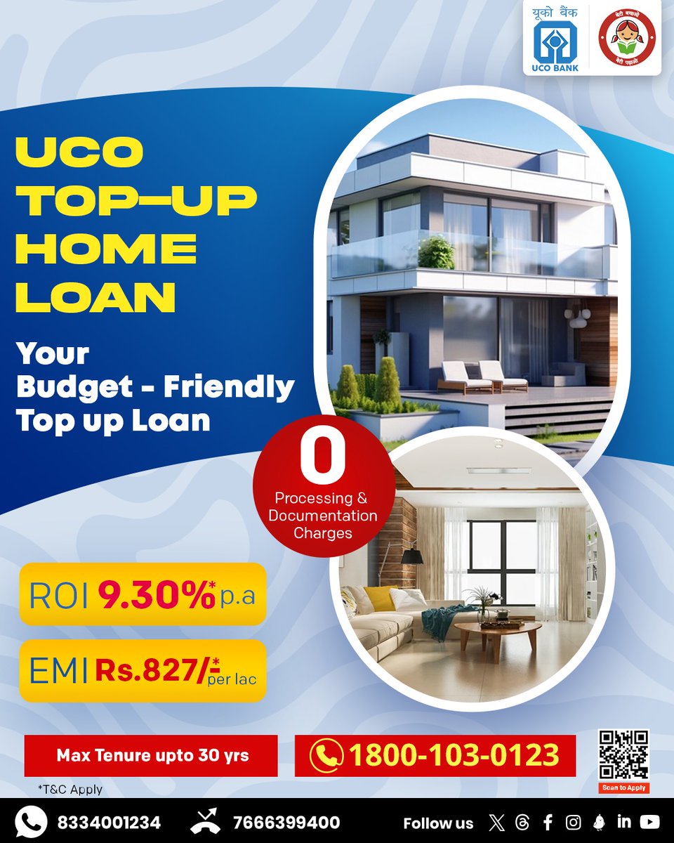 Supercharge your #Home upgrade with a single click! Quick approvals, flexible terms, and minimal paperwork make your home top-up a breeze. #Banking #Loan #TopUpHomeLoan #Finance #UCOTURNS81 #FoundationDay #UCOFoundationDay #81YearsOfTrust