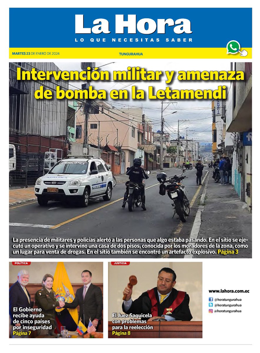 Buenos días amig@s, les compartimos la portada de hoy, martes 23 de enero, y les invitamos a revisar la edición digital de #Tungurahua ➡️ bit.ly/3UbUmh0

📰 Puedes recibir GRATIS nuestro diario y más información a tu WhatsApp. Suscríbete aquí 👉 bit.ly/48TfXiA