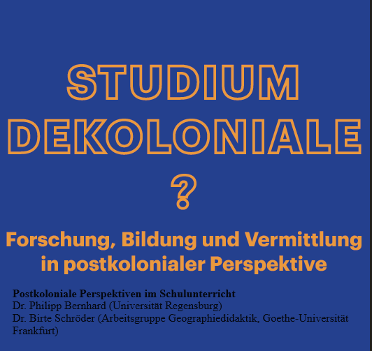 DidaktikDerGeschichteDresden (stillgelegt!) (@nngdg_tud) on Twitter photo Heute Abend sprechen Dr. Birte Schröder und Dr. Philipp Bernhard in der Ringvorlesung "studium dekoloniale?" über postkoloniale Perspektiven im Unterricht! Wir freuen uns sehr! Der Zoomlink kann auf unserer Homepage abgerufen werden👇
<a href="/IfG_TUD/">InstitutGeschichte | @IfG_TUD@dresden.network</a> <a href="/stzloch/">Stephanie Zloch</a>
tu-dresden.de/gsw/phil/ige/n… Heute Abend sprechen Dr. Birte Schröder und Dr. Philipp Bernhard in der Ringvorlesung "studium dekoloniale?" über postkoloniale Perspektiven im Unterricht! Wir freuen uns sehr! Der Zoomlink kann auf unserer Homepage abgerufen werden👇
<a href="/IfG_TUD/">InstitutGeschichte | @IfG_TUD@dresden.network</a> <a href="/stzloch/">Stephanie Zloch</a>
tu-dresden.de/gsw/phil/ige/n…