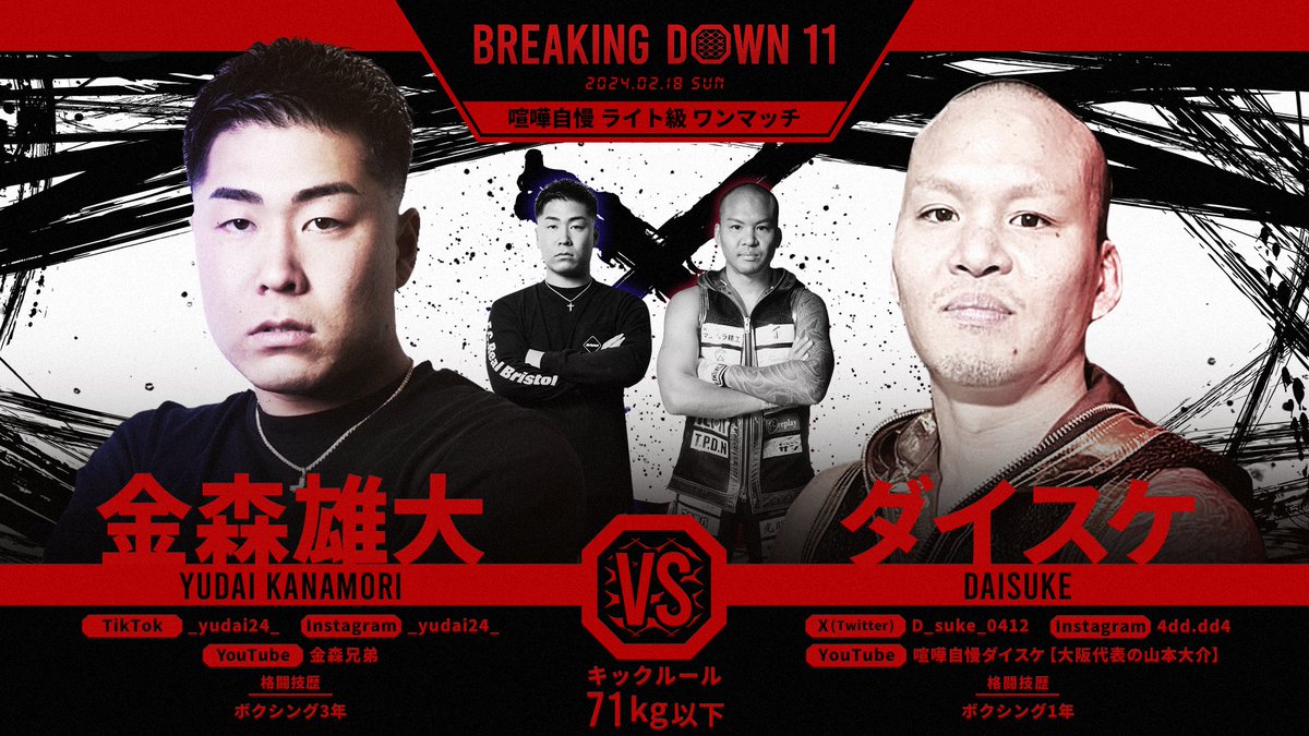 ブレイキングダウン11速報】試合結果や対戦カード、勝敗予想を公開