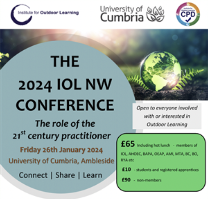 IOLOutdoorProfs's tweet photo. The IOL North West CONFERENCE 2024 on Friday (26.1.24) is now FULLY BOOKED
'The role of the 21st century practitioner' 
We look forward to welcoming all the delegates to the Ambleside Campus of the University of Cumbria.
#outdoorlearning #cpd #outdoorlearningconference https://t.co/IGjG18PJby