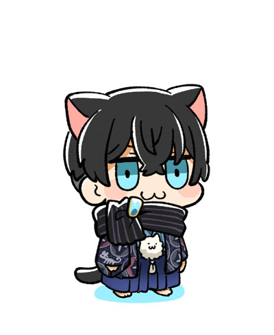 1boy animal ears male focus blue eyes cat ears tail black hair  illustration images