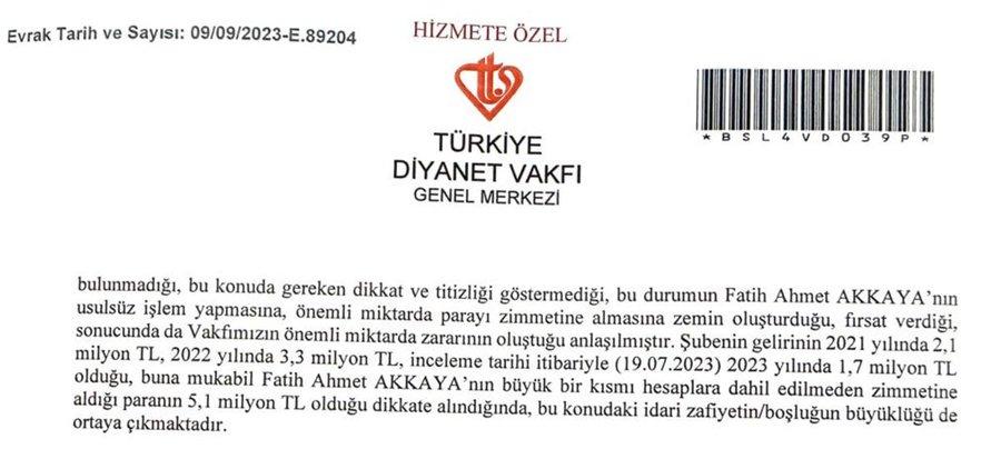 Türkiye Diyanet Vakfı’nın Giresun Şube Temsilcisi Fatih Ahmet Akkaya'nın, vatandaşların Kurban parası ve bağış olarak verdikleri 5.1 milyon lirayı zimmetine geçirdiği anlaşılalı birkaç saat oldu