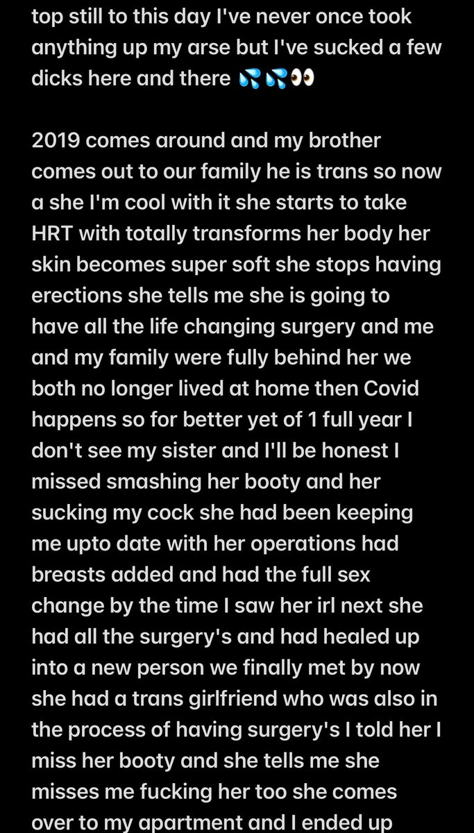 phatpussy696's tweet photo. Wow what a story
#transincest #sisterincest https://t.co/BcLc8BQs49