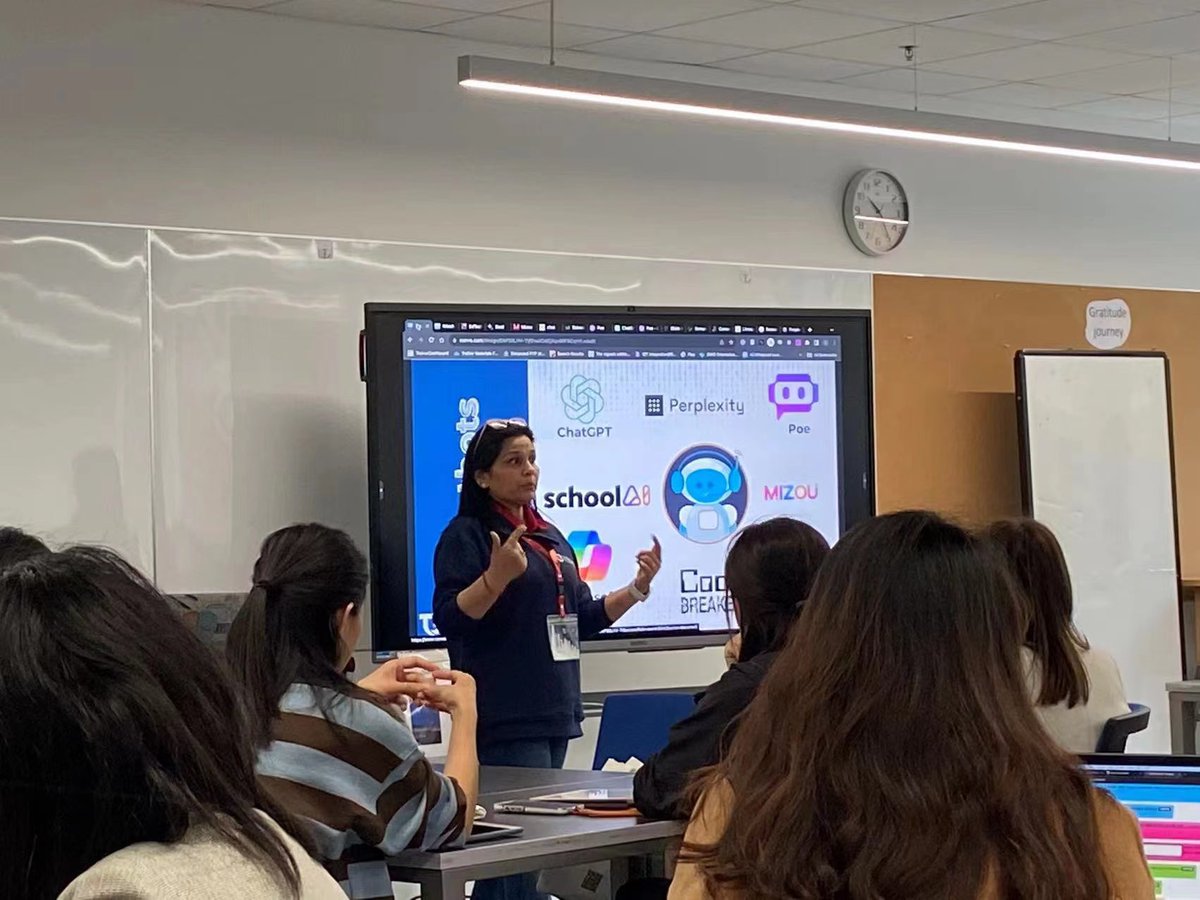 Thrilled that over 60 attendees had the chance to learn from <a href="/silkjay/">Silky Vyas (she/her)</a> at #EdTechGZ! Silky is always looking beyond the tool, focusing on ways that AI can support teachers and learns. Thanks for sharing, Silky! #AISGZ