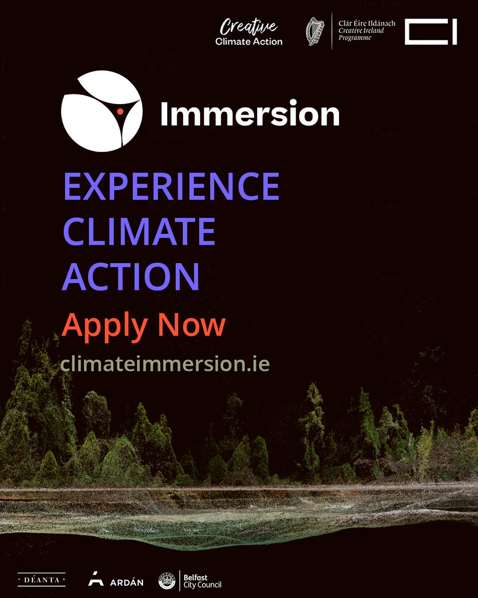 The #CreativeClimateAction initiative 'IMMERSION: Experience Climate Action' is a 2 year fellowship for creatives that combines climate action with creative storytelling. We're currently taking applications. More info 👉 climateimmersion.ie