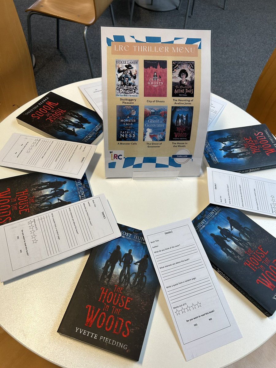 InglebyReads's tweet photo. A few of the tables set up for our ‘Book Tasting’ lessons with Y8. They are getting to experience all of the Reading Routes books on the Thriller route, including The House in the Woods by @Yfielding and The Ghost of Gosswater by @theLucyStrange Lucky Year 8! https://t.co/sTm7MGRotx
