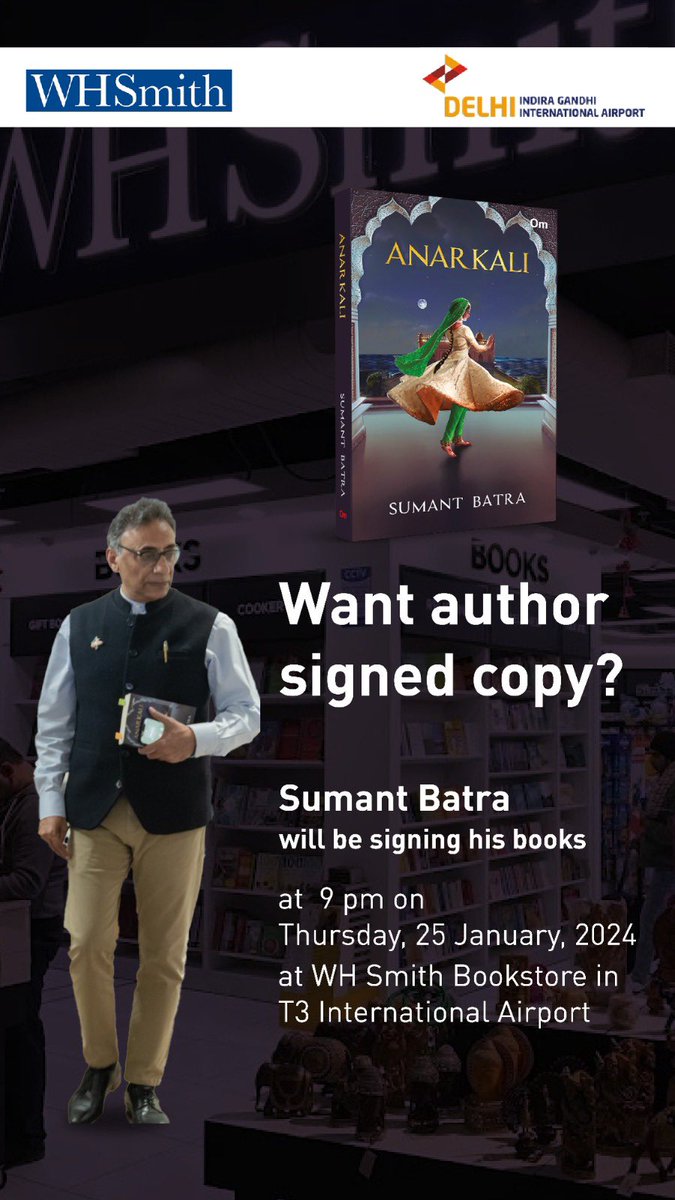 My first standalone book signing on the invitation of WH Smith Airport Store, at 9 pm on Thursday, 25 January, 2024 at T3 International Terminal, New Delhi. Please join if you are around.