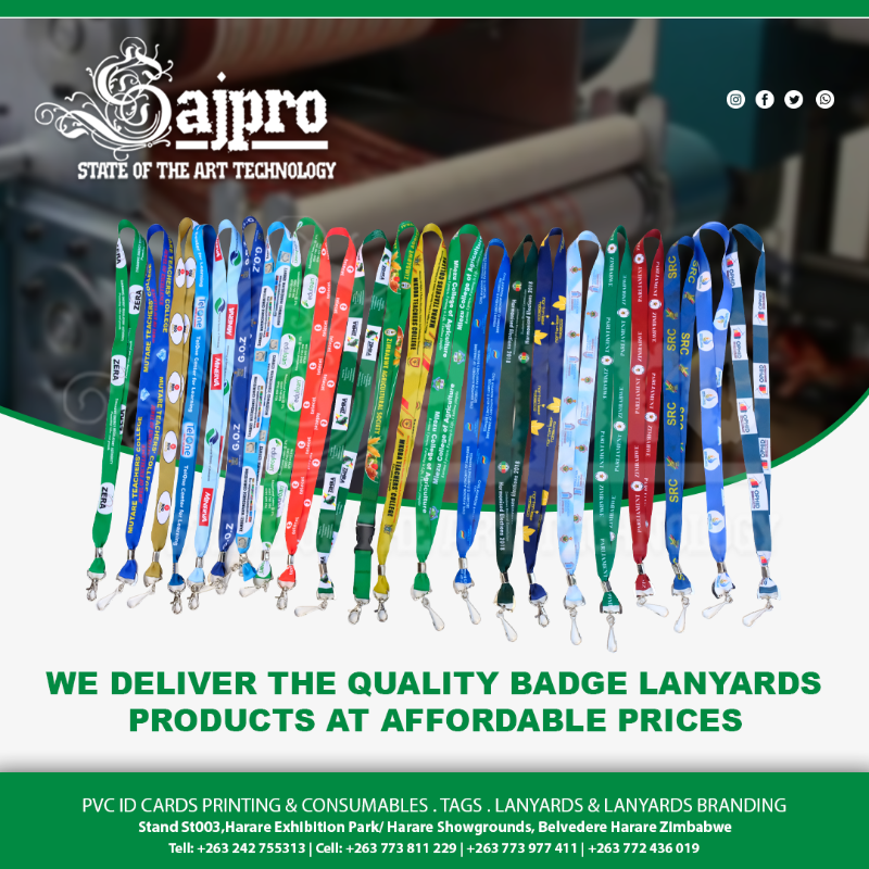 Increase the exposure of your business with eye-catching Branded lanyards readily available in a variety of colours, styles and your own custom designs to meet your specific Branding needs.  Email: sales@sajpro1.co.zw| 0773811229|0777419571  
#lanyards #ADS