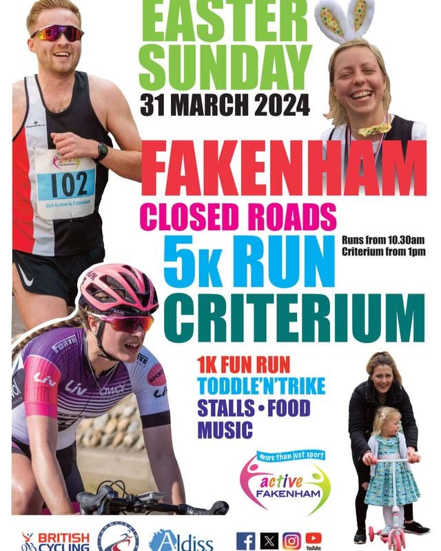 ActiveFakenham's tweet photo. The Easter Sunday Funday on March 31st includes our 5K &amp; 1K runs, Toddle’n’Trike &amp; Criterium races.

Find out more &amp; sign up here for runs 🏃‍♂️🏃‍♀️🏃 
https://t.co/tkDhHIRU71

And here for the Criterium🚴‍♀️ 🚴‍♀️🚴‍♀️
https://t.co/TqiVKLHYGH https://t.co/l4GntMKN3h