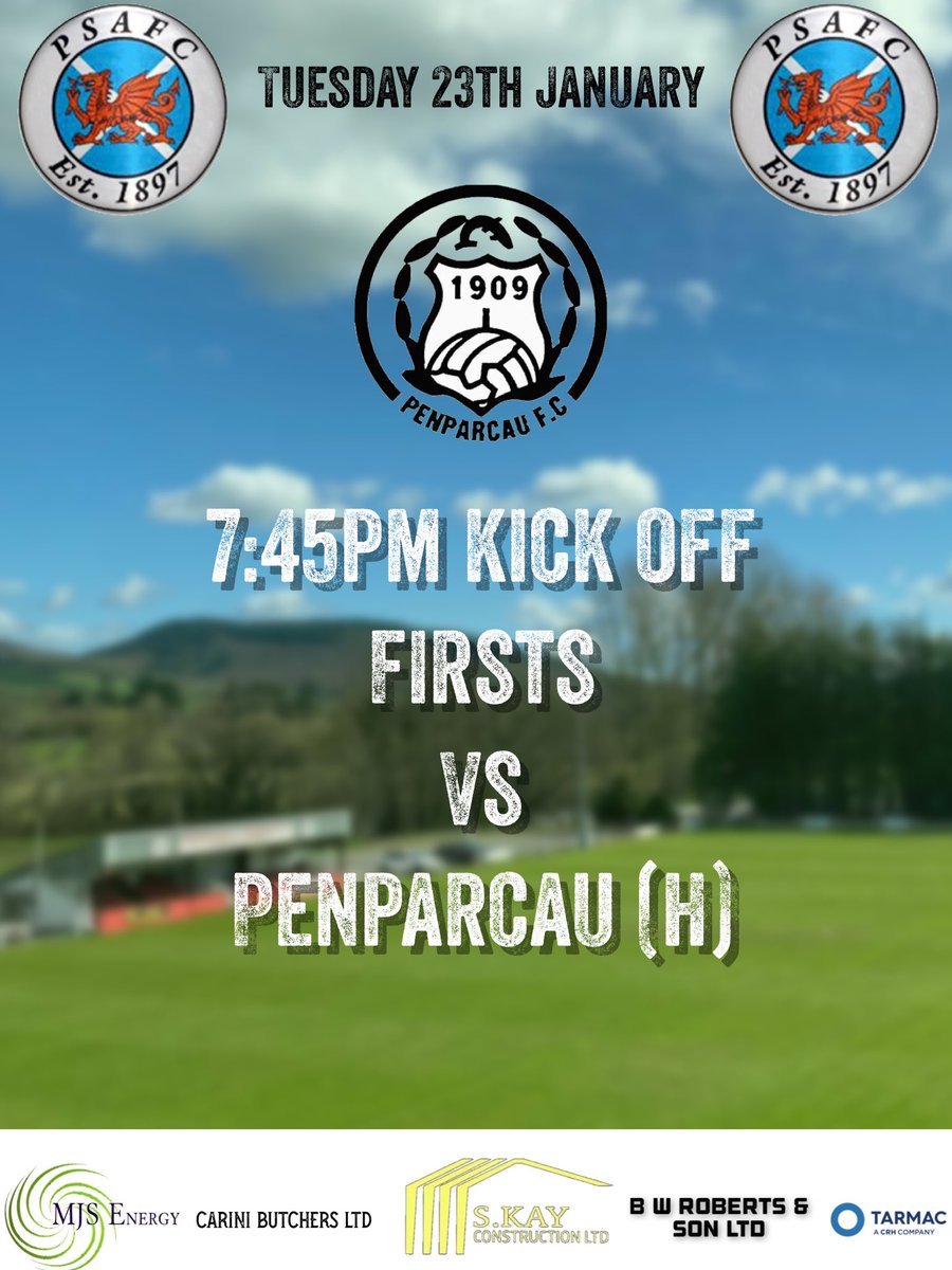psafc_football's tweet photo. ⚽️Matchday!
Firsts vs Penparcau FC
🏟️ Llanandras Park
⏰ 7:45pm Kick Off
🏆Central Wales League South
🎟️Entry is currently cash only.
⚠️Please drive sensibly through the housing estate towards the ground.
Our Tea Hut and Social Club will be open during the game.
#psafc https://t.co/R1OFWtdlvB