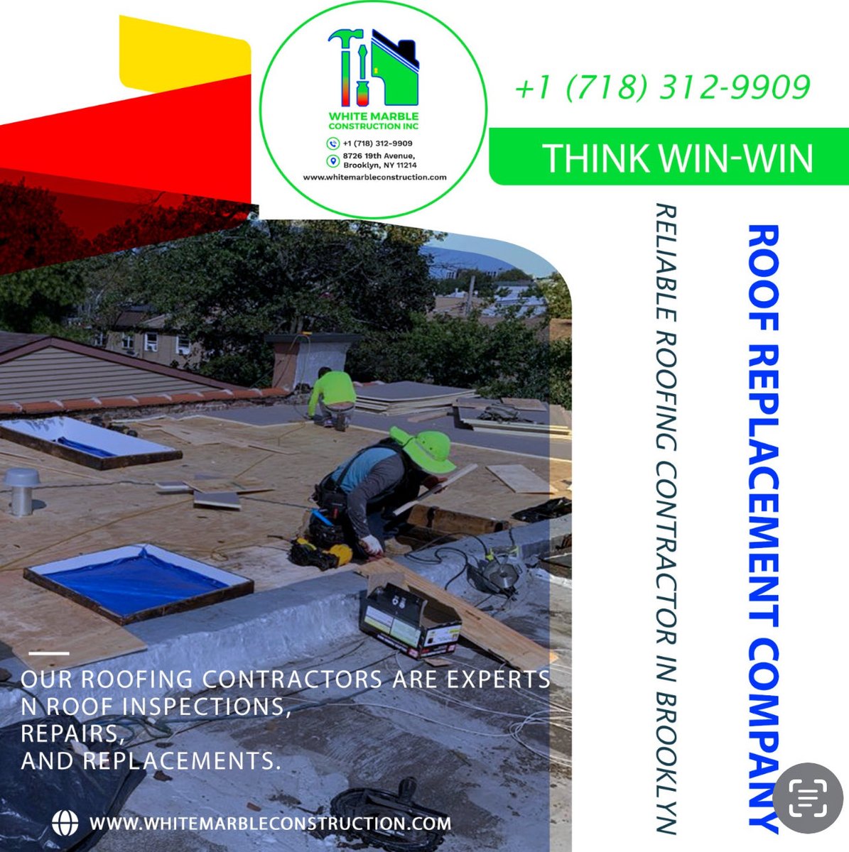 #RoofingExperts #BrooklynContractor #NYConstruction #RoofReplacement

#WhiteMarbleConstructionInc #RoofRepairCompanyInBrooklyn #RoofRepairCompanyNearMe #NewYorkCity #Brooklyn #StatenIsland #queens #Bronx #Manhattan
8726 19th Ave, Brooklyn, NY 11214
www.whitemarbleconstruction.