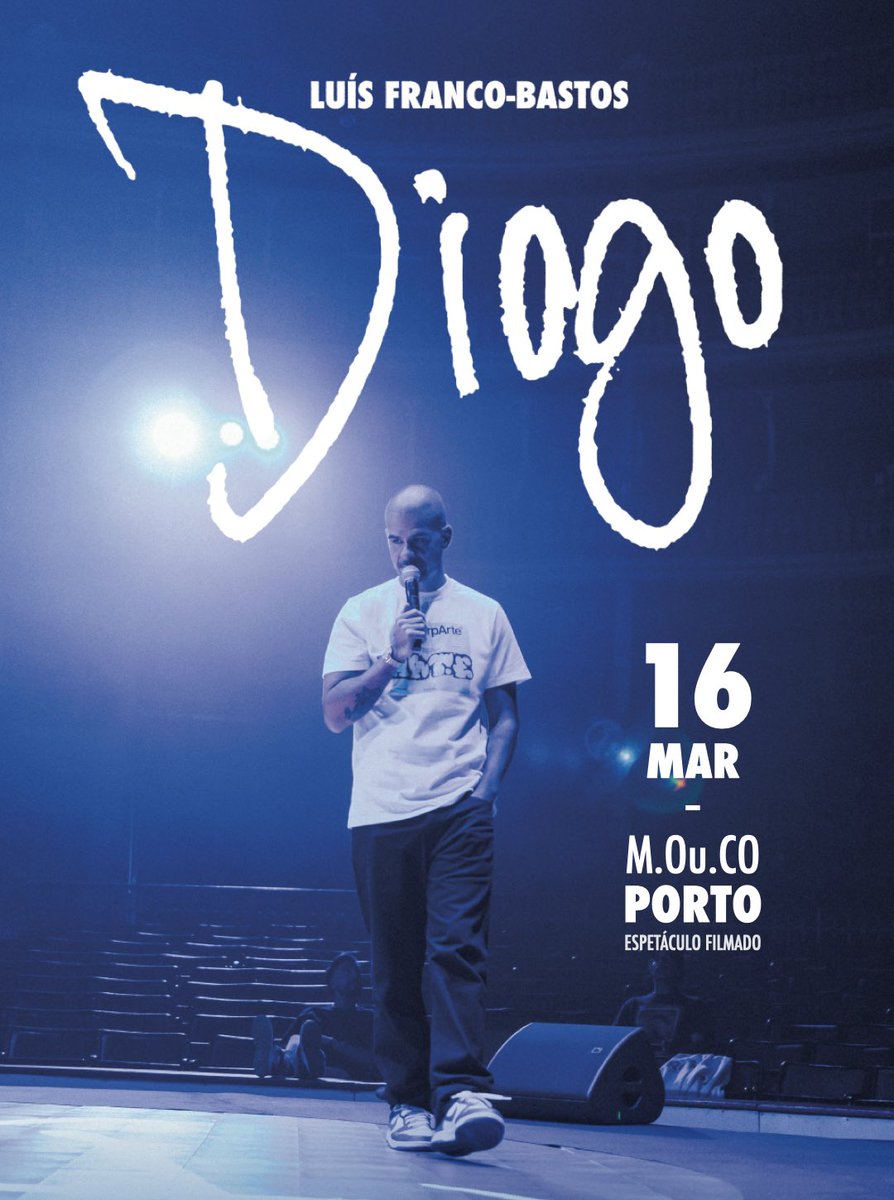 PORTO: pela primeira vez vou filmar um espectáculo na vossa cidade. 16/03 no M.ou.co , um local intimista para registar o meu material de stand-up mais pessoal até hoje. Lotação muito limitada, tickets já à venda. 🫡 ticketline.sapo.pt/evento/diogo-l…