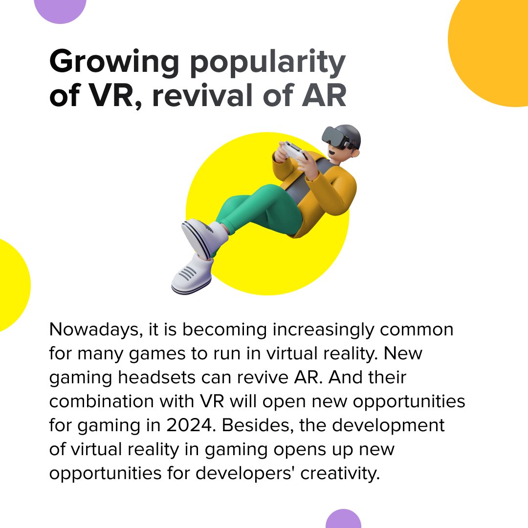 Open up virtual horizons and move forward to the gaming of the future 🎮 Check out a selection of trends: VR and AI are transforming the gaming world!

Save a helpful post 💛 And join us on this exciting journey into the future of gaming!