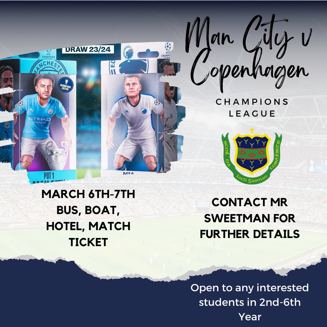 Any interested students contact Mr Sweetman for further details. #PresWex #ManCity #ChampionsLeague