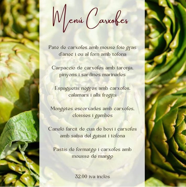 Un menú de temporada!🥳

No et quedis "escarxofat" al sofà i aixecat per provar el menú de carxofes del Baix Llobregat que et proposa Cal Mingo aquest hivern😋

Frescor i sabor en un producte que trobem al <a href="/ParcAgrariBaix/">Parc Agrari del Baix Llobregat</a> i en molts menús del <a href="/GremiHostaleria/">GremiHostaleria</a> 🍽