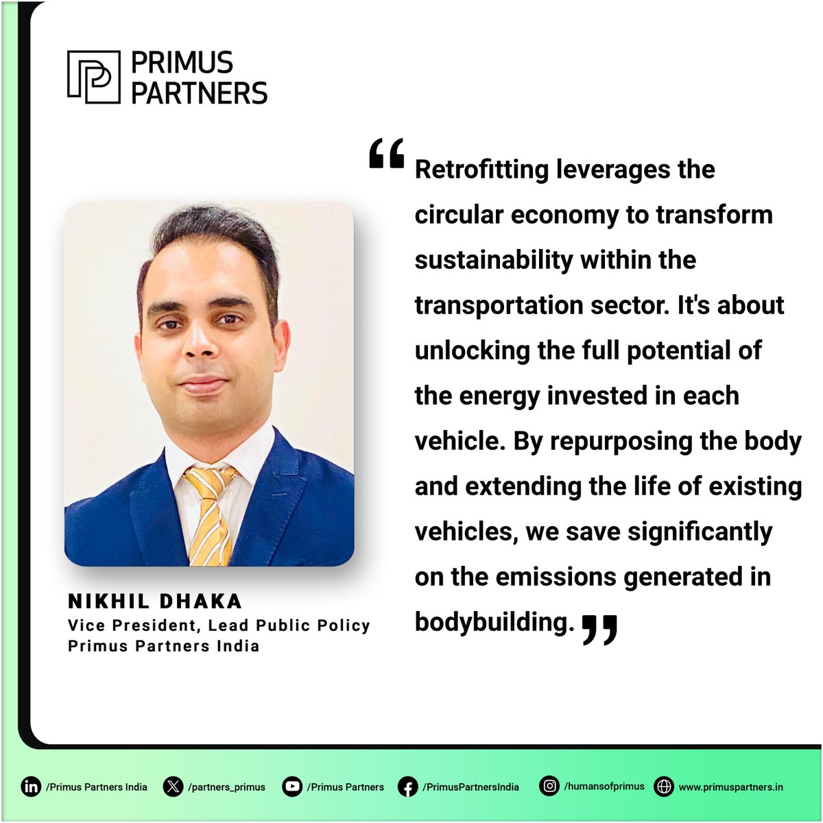 partners_primus's tweet photo. Our VP, Nikhil Dhaka, underscores the importance of unlocking the full #energy potential invested in each vehicle by focusing on #retrofitting in the #transportation sector, thereby reducing #emissions and promoting #sustainability.

Read more:
https://t.co/9145kRQQPF https://t.co/G3HG5dKBZv