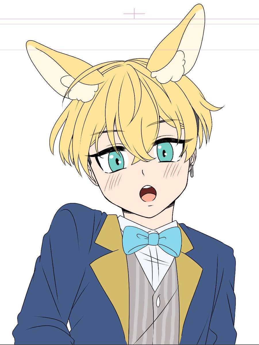 1boy animal ears male focus blonde hair solo bow bowtie  illustration images