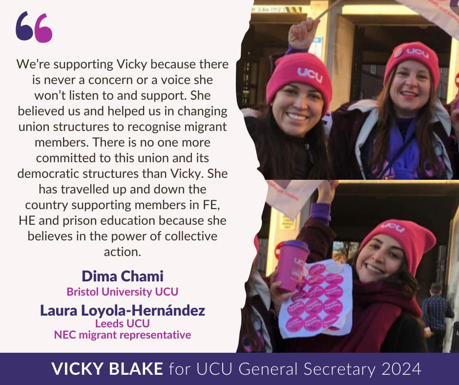 Laura Loyola (@wawisloyola) on Twitter photo I know there're a lot more pressing issues going on atm but it's really important UCU members vote in upcoming General Secretary & NEC elections
We need & deserve a change, to be led by <a href="/zenscara/">Vicky Blake UCU @vickyblake.bsky.social</a> She's committed to supporting most marginalised members!
vickyblakeucu.uk I know there're a lot more pressing issues going on atm but it's really important UCU members vote in upcoming General Secretary & NEC elections
We need & deserve a change, to be led by <a href="/zenscara/">Vicky Blake UCU @vickyblake.bsky.social</a> She's committed to supporting most marginalised members!
vickyblakeucu.uk