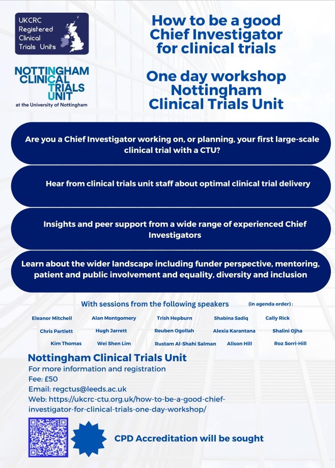 Are you a Chief Investigator of a clinical trial or considering this in the future? 🤩 You may be interested in our one-day workshop being held in collaboration with the UKCRC CTU Network on 23 April! For registration, please visit: ukcrc-ctu.org.uk/how-to-be-a-go….