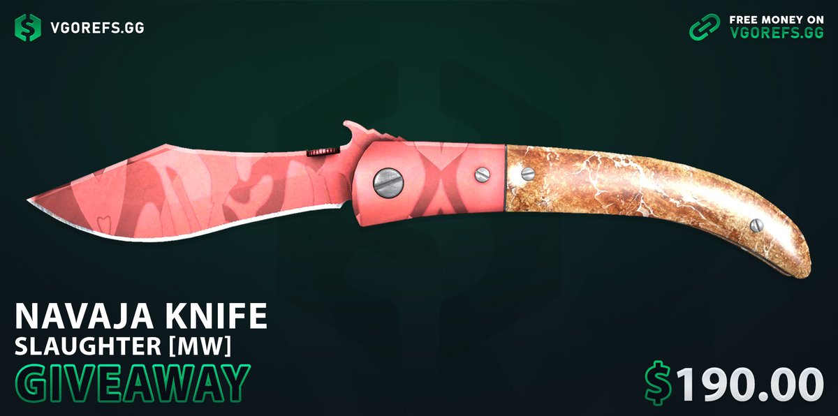 $190.00 GIVEAWAY! 🥳 ★ Navaja Knife | Slaughter [MW] To enter: ✅ Follow us, @TCKTwitch & @TCKgg ✅ Retweet & Like ✅ Tag your friends Winner in 4 days, Best of luck! ⚡️