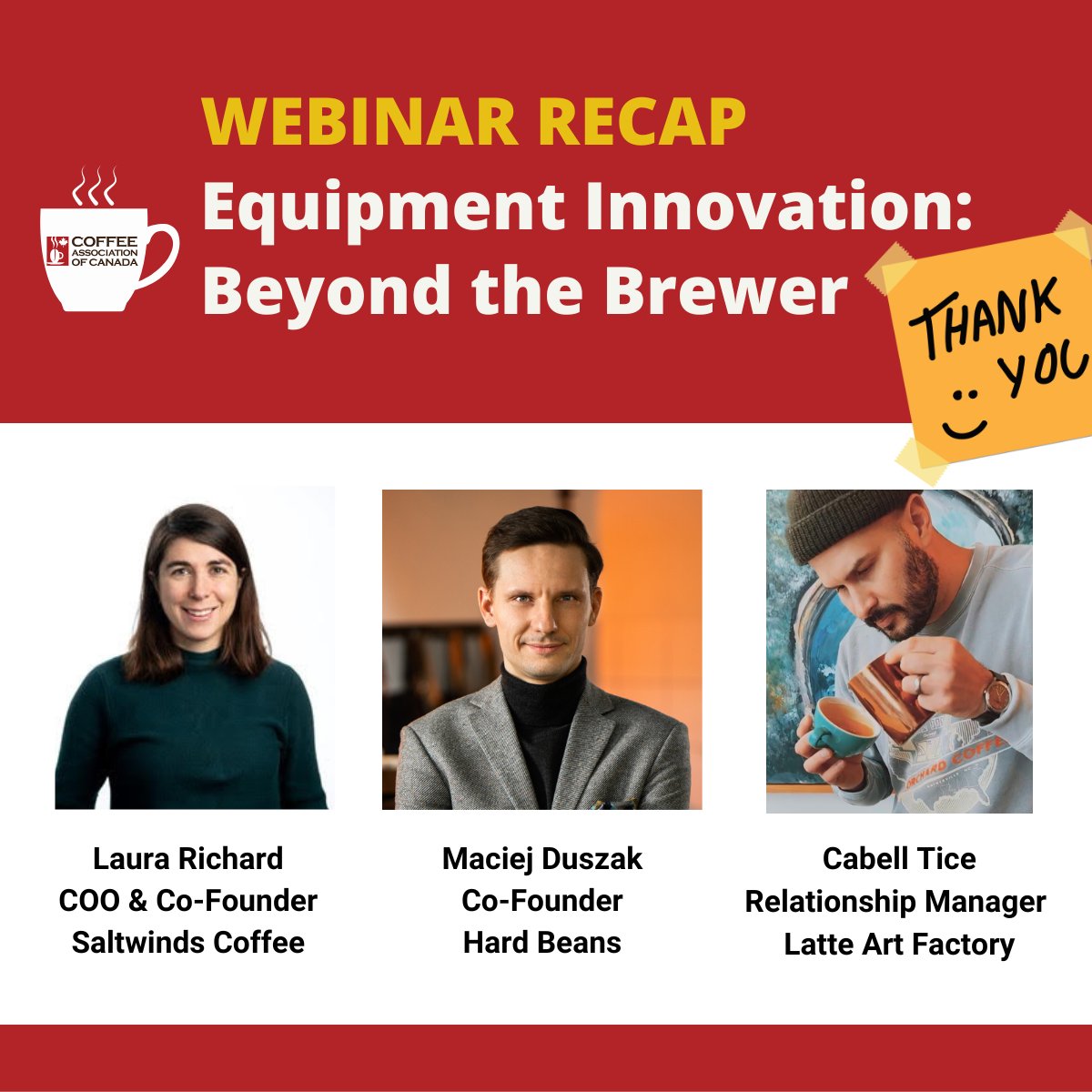 CoffeeAssociat1's tweet photo. We were inspired by our January webinar panelists whose companies are #innovating in the #coffee space, from accelerated cold brew extraction, to reducing carbon emissions in coffee roasting, to automated milk frothing solutions. CAC Members can view the recording on the portal. https://t.co/ZR6c34UfYP