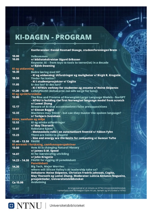 AI-day 26/1, Realfagbygget library @NTNU @brainntnu @NorwegianOpenAl @SFI_NorwAI @ExcitedSfu I’ll discuss the trade-off between accuracy and compliance with user input in current conversational AI, using presupposition as an example #linguistics fb.me/e/525rdztBN Program👇