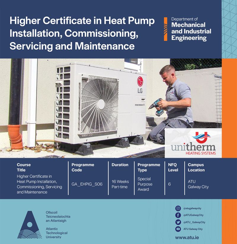 UnithermHS's tweet photo. We are looking forward to welcoming students taking part in the January enrolment of the Higher Certificate in Heat Pump Installation, Commissioning, Maintenance, and Servicing at our purpose-built training facility in Unitherm, Friday, Jan 26th.

#ATU #upskilling #heatpump https://t.co/917UPVt3BJ