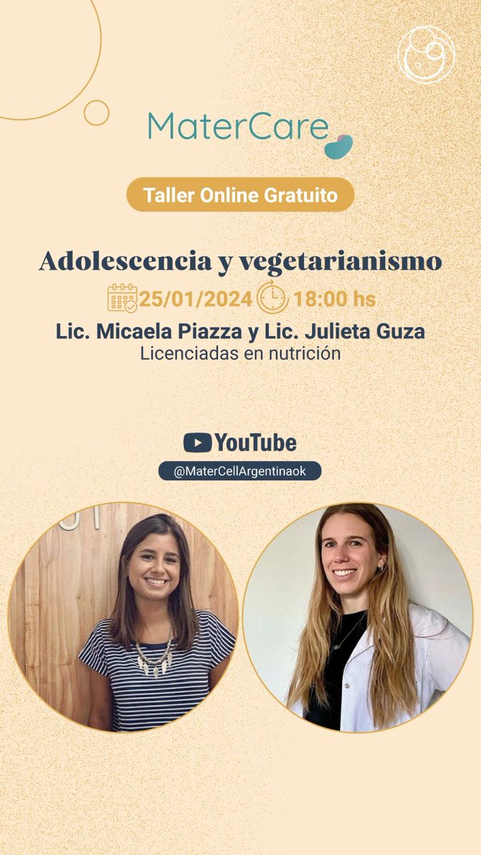 MatercellAR's tweet photo. 👉 ¡No te pierdas nuestro próximo taller MaterCare!

📅 Este Jueves 25/01 a las 18 hs, unite a las licenciadas Micaela Piazza Riestra y Julieta Guza mientras exploramos el fascinante mundo de la Adolescencia y el Vegetarianismo.
📌 ¡Inscribite ahora en https://t.co/a2ZcmEjF9k! https://t.co/xPDHQdmtx5