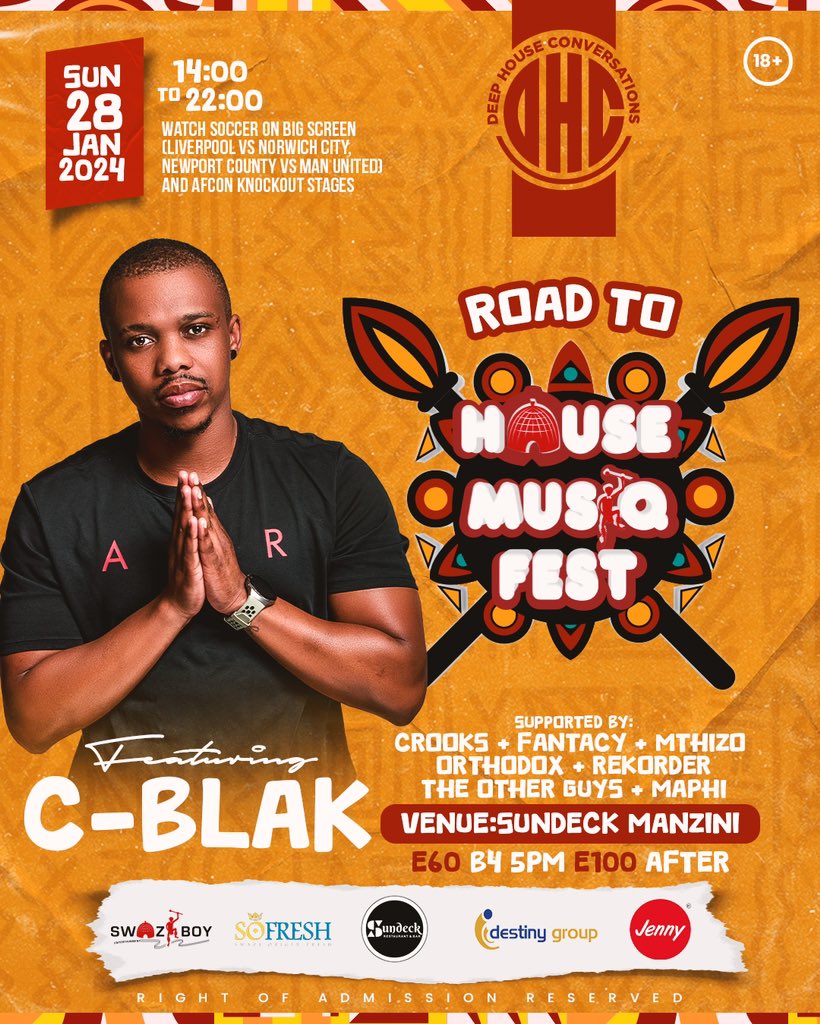 SwaziBoy_Ent's tweet photo. The road to House Musiq Fest

Eswatini is very hot. Join us this Sunday with the talented C-Blak  who will bring us closer to the Big Day at the end of March. So get yourself to Sundeck Manzini   this Sunday for a great day. On sale will be tickets and t-shirts for HMF. #HMF24 https://t.co/SIveQrewTR