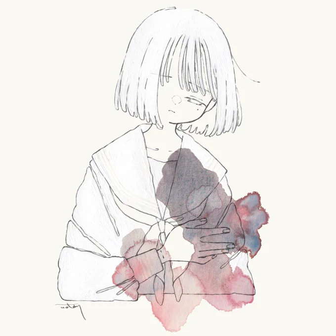 #正直に言いますフォローしてほしいです  水彩や色鉛筆で少女の感情を描いています。 たくさんの人に絵が届いてほしいです…!