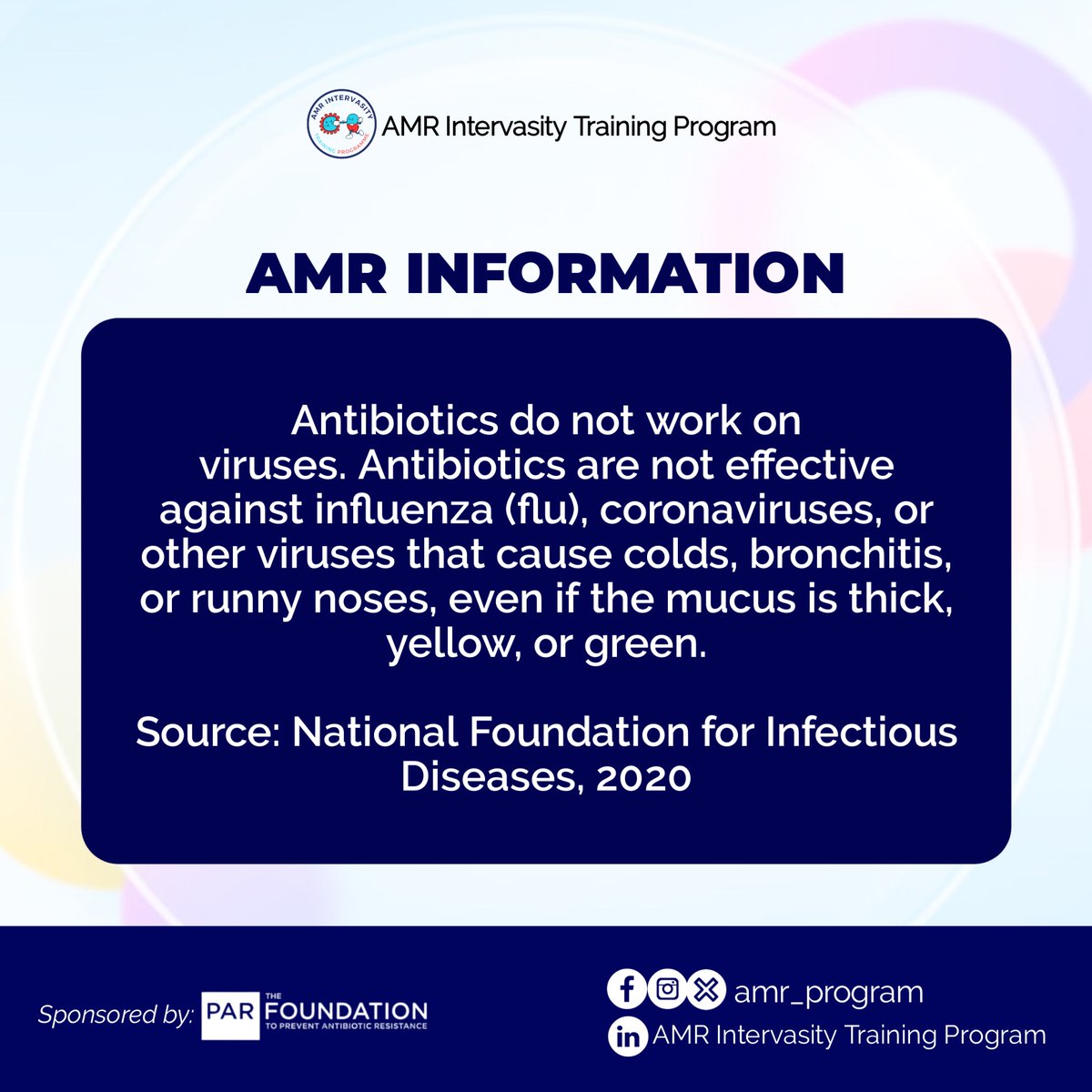 amr_program's tweet photo. Antibiotics are to be taken to treat diseases they're meant cure. Always ensure you follow the advice of your healthcare professional.
#AMRInterversityProgram #AMRPrevention https://t.co/9bSea84ZV3
