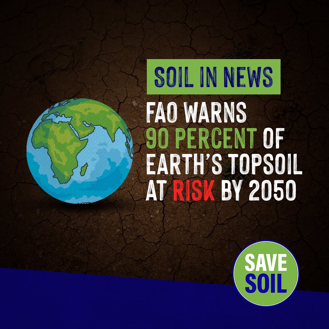 cpsavesoil's tweet photo. Our planet and almost all life on it are surviving only because of a few centimeters of healthy soil which took thousands of years to build up. This finite, slowly-renewable resource is under threat. Unless we reverse this trend, 90% of this vital habitat could be at risk as soon as 2050. Let’s prevent this from happening by supporting soil revitalization through comprehensive soil policies.

Action now: https://t.co/uVnQCIZ3pr

#SaveSoil #SaveSoilFixClimateChange #SoilForClimateAction
