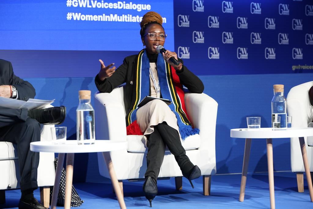 ClubdeMadrid's tweet photo. @AsaLuwaca, member of  Club de Madrid Young Decision Makers Network, joined other GWL Voices members Mayu Avila, @FlaviaBustreo, @FatihaSerour and @UPEACE Francisco Rojas for the panel on Gender Violence at the #GWLVoicesDialogue 📢 https://t.co/zWmDQdpC92