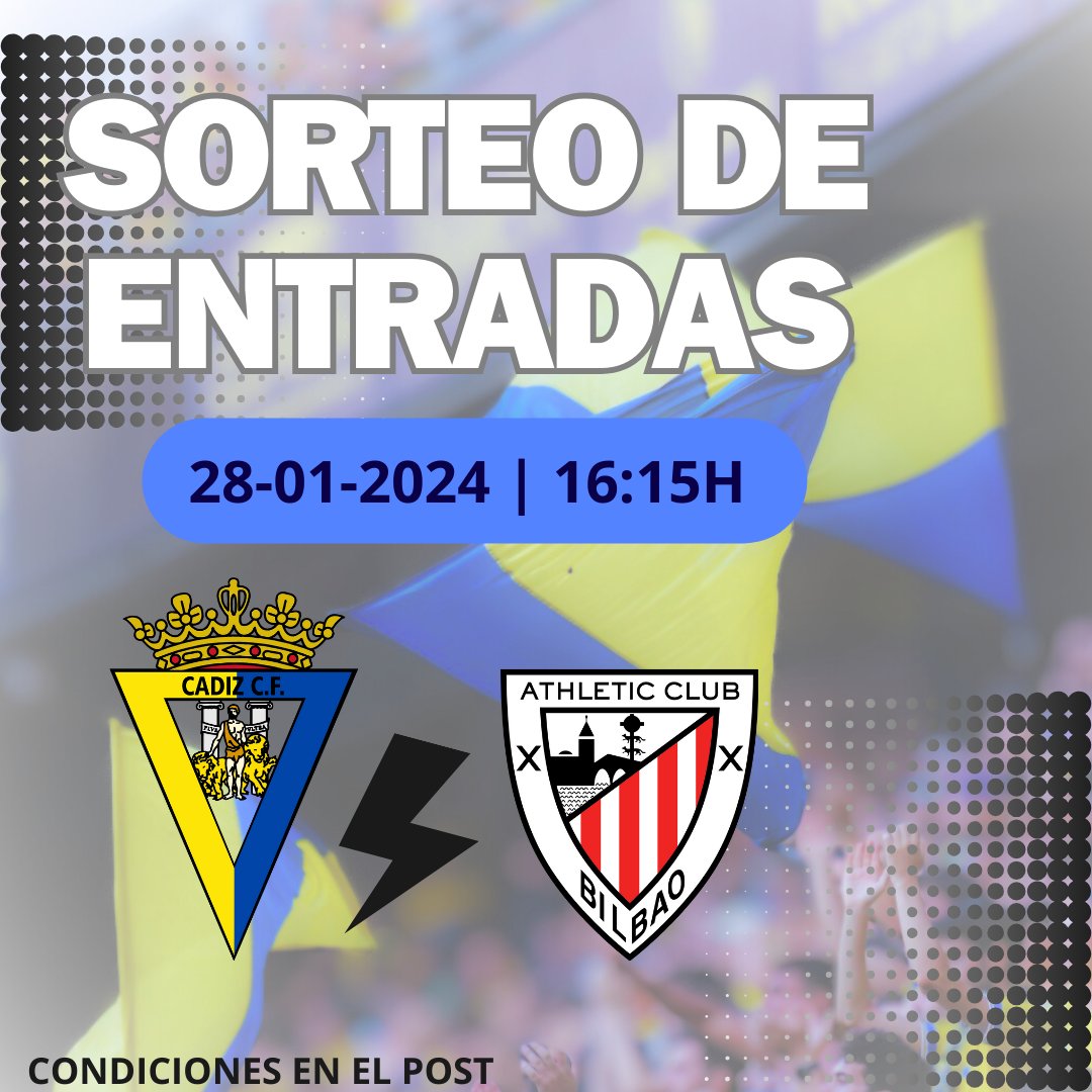 ‼ Gana entradas de tribuna para el #CadizCF #AthleticClub  #LaLigaEASports del próximo 28-01
🔔 Para participar:
🔹 Sigue <a href="/OndaCadizTV/">Onda Cádiz</a>
🔹 RT esta publicación
📣 Anunciaremos los ganadores (3 entradas uno, y 2 entradas otro) en el Submarino Amarillo del próximo viernes 26 y en
