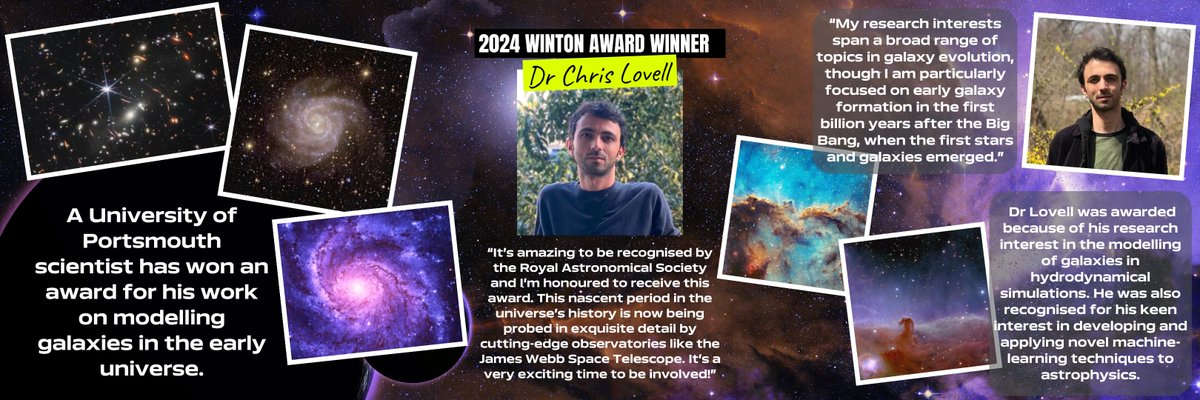 Dr. Chris Lovell win 2024 Winton award for his work on modelling galaxies in the early universe 👏🪐🛰️ #PortsmouthUni #REF #IslandCity #Galaxy