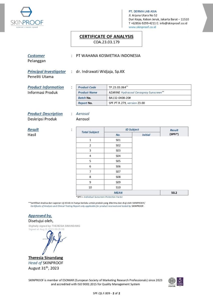 syaz1ti's tweet image. — @AzarineCosmetic Ceraspray Sunscreen ini  mengandung SPF 50 PA+++ dan 100% real SPF Guarante ‼️
 
Berikut adalah hasil Uji IN-VIVO nya
#AzarineCeraspray #AzarineEffortlessProtection