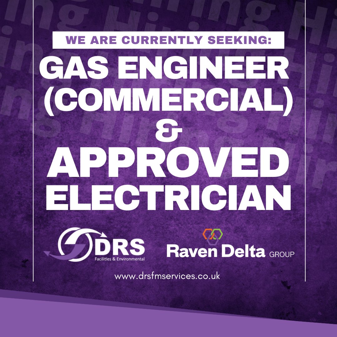 DRS FM Services, part of our wider Raven Delta (RD) Group, is currently recruiting for an Approved Electrician and a Gas Engineer (Commercial) to join its dynamic team. Find out more on the DRS website: drsfmservices.co.uk/blog/