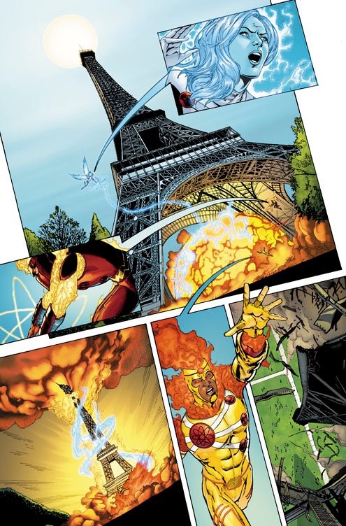 EthanVanSciver's tweet photo. Drawing without using 3D models is tough, but it's what people did before 3D models were a thing.  Here's one of those moments when I had to draw the Eiffel tower in FIRESTORM.  

I just did my best.  It might not be perfect, but it looks enough like the f-ing Eiffel Tower to be in a comic book!