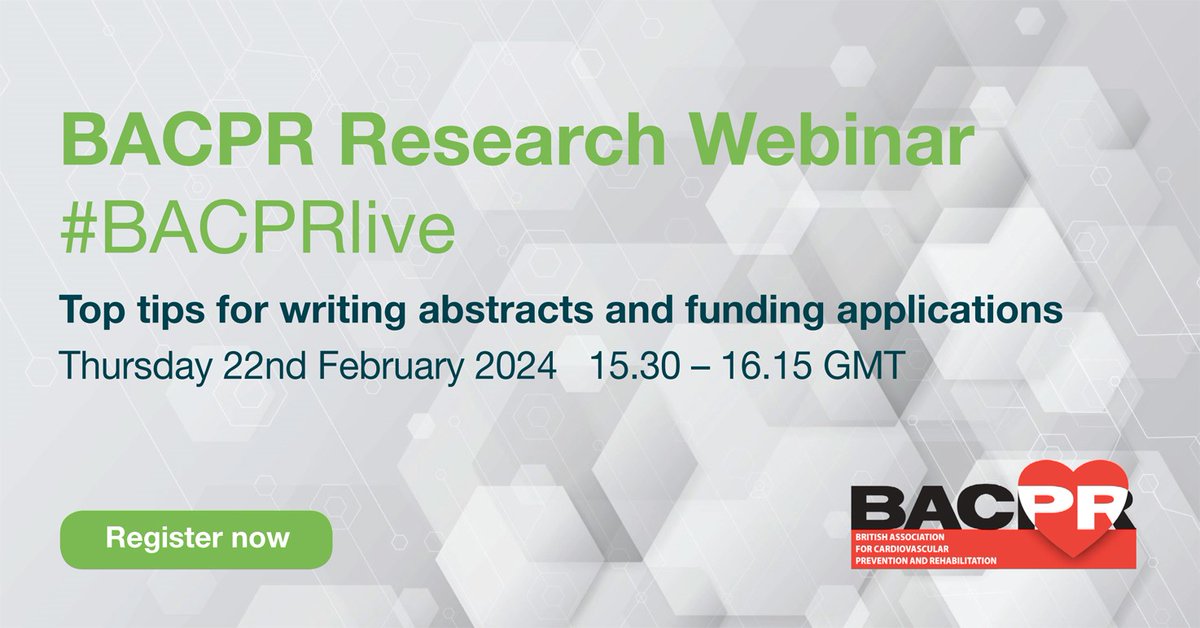 Our next webinar is on Feb 22nd 2024 - Research focus - Top tips for writing abstracts and funding applications. #BACPRlive Click this link to register eu.eventscloud.com/website/13294/