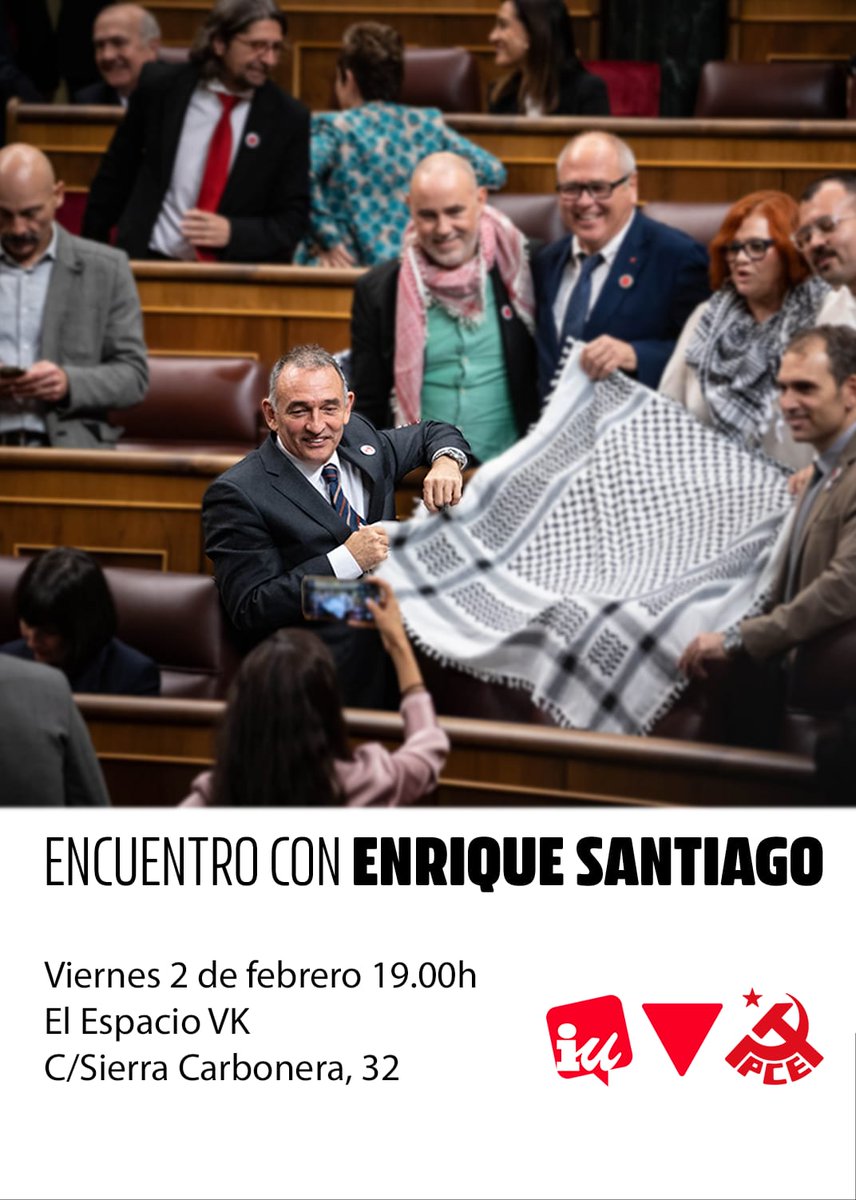 🔴 ENCUENTRO CON 
Enrique Santiago, Diputado de Sumar en el Congreso.

Reflexionaremos sobre la actualidad política estatal y en clave vallekana.

📅 Viernes 2 de febrero 
🕗A las 19:00h
📍En <a href="/ElEspacioVK/">El Espacio</a>
