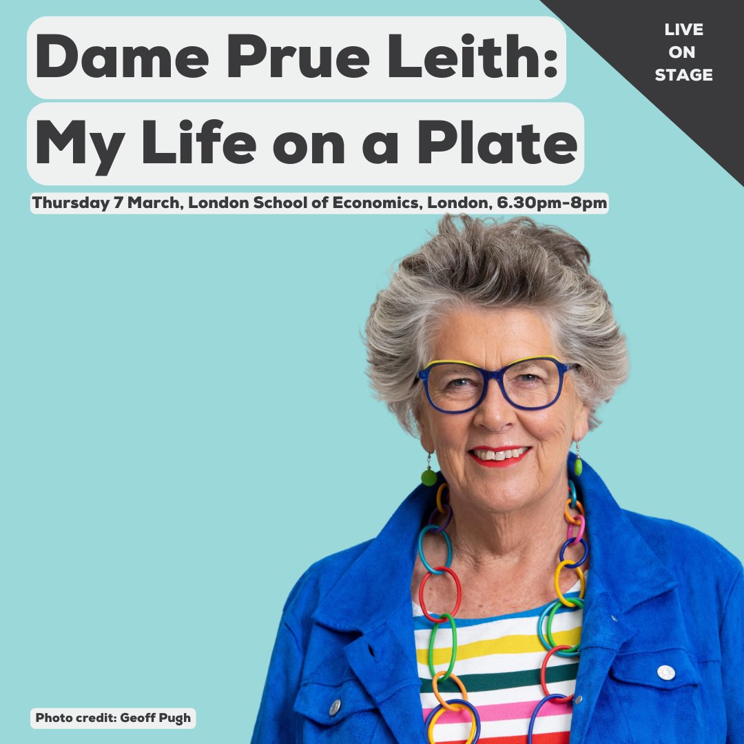 Grab the last of our early bird tickets to see our Patron and national treasure, @PrueLeith, live on stage! 👇🏾 ⚡️Dame Prue Leith: My Life on a Plate ⏰ 7 March, 6.30 pm 📍London School of Economics 🎟️eventbrite.co.uk/e/dame-prue-le…