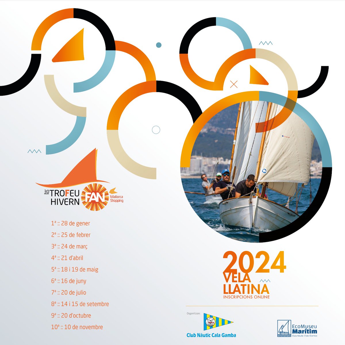 Aquest diumenge comença el Trofeu Hivern de vela llatina. Si feis comptes visitar l'ecomuseu marítim, veureu les barques que naveguen davant Cala Gamba. És l'edició número 30 (30 anys!), i la participació de bots, gussis i llaūts va en augment: es diu patrimoni marítim viu.