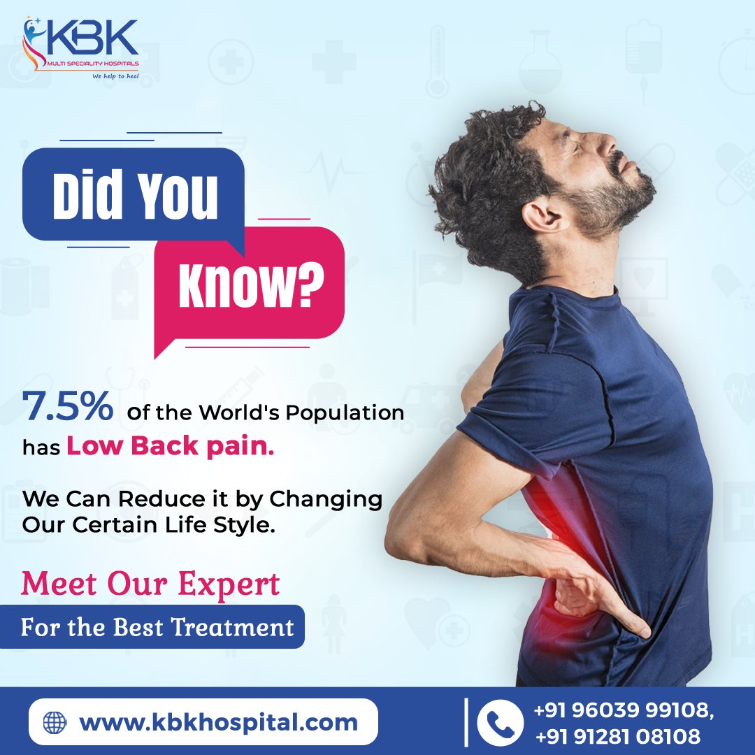Beat Back Pain! 🌟 

𝗖𝗼𝗻𝘁𝗮𝗰𝘁 𝘂𝘀 : 96039 99108

#kbkhospitals #kbkgroup #besthospital  #nonsurgical 
#treatment #health #woundcare #painfree
#doyouknow #dyk #backpainrelief #backpain
#lowbackpain #lifestyle #besttreatment
#lbnagar #hayathnagar #Hyderabad #Telangana #india