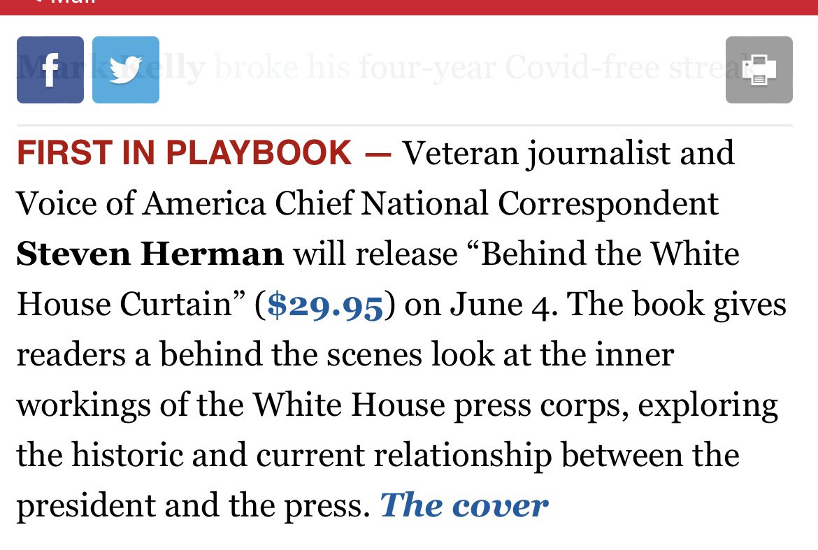 Hey, that’s Steve Herman’s book with @KentStateUPress in today’s Politico Playbook. Print and digital ARCs are now available—drop me a line if you want an early look at @W7VOA’s buzzy “Behind the White House Curtain.” politico.com/newsletters/pl…