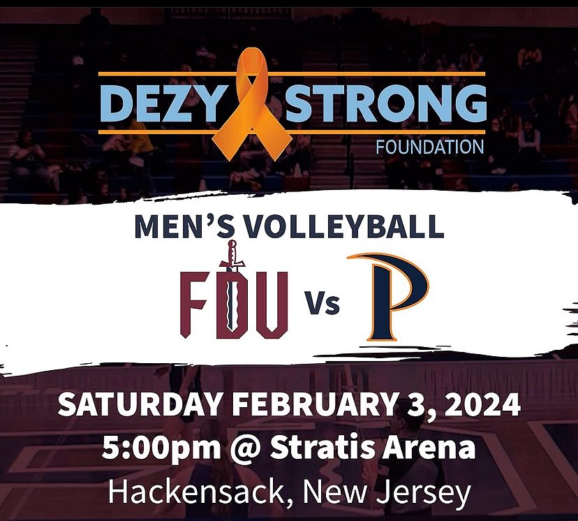 @fduknightsmvb FDU will host @PeppVolleyball in the DezyStrong Foundation game on February 3! Come out to Stratis Arena for a very special night of volleyball. 

For ticket information visit FDUKnights.com/DezyStrongTix

#ncaamvb #NCAAMensVolleyball #MensVolleyball