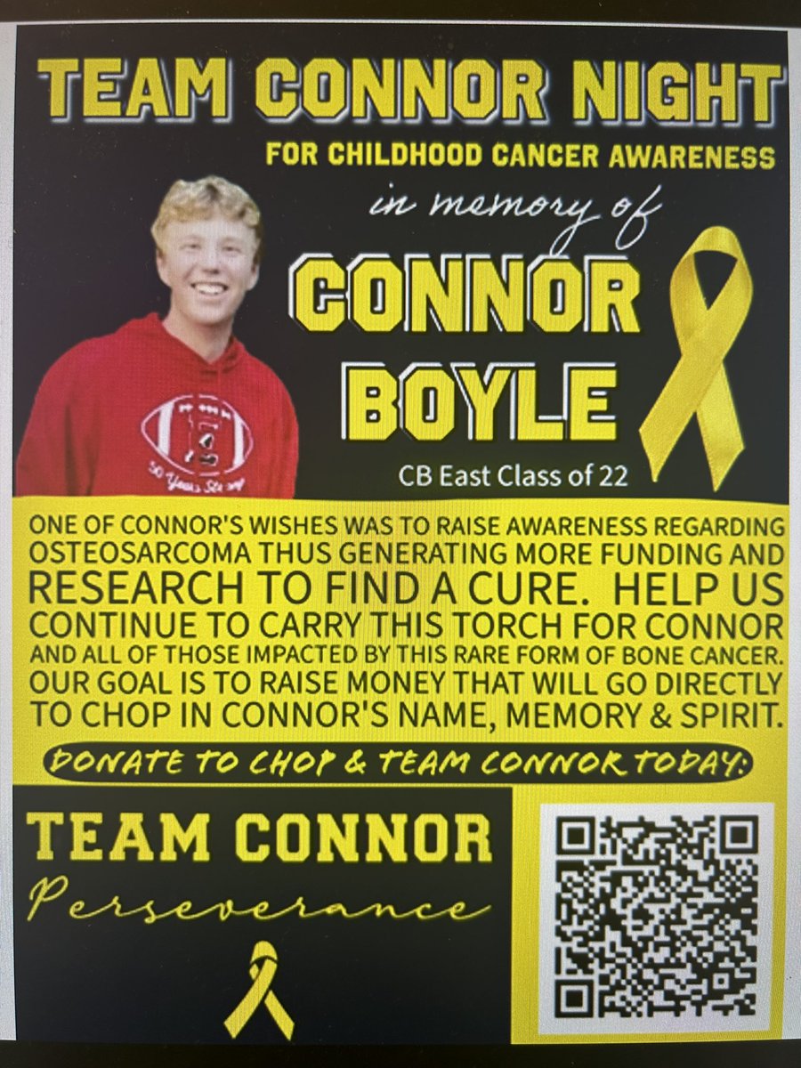Come out tonight to watch <a href="/CBEgirlsbball/">CB East Girls Bball</a> at 5:30 and <a href="/cbeasthoops/">CB East Hoops</a> at 7pm as they continue to build on their great seasons AND to honor Connor Boyle and his wish to fight osteosarcoma.  #Perseverance