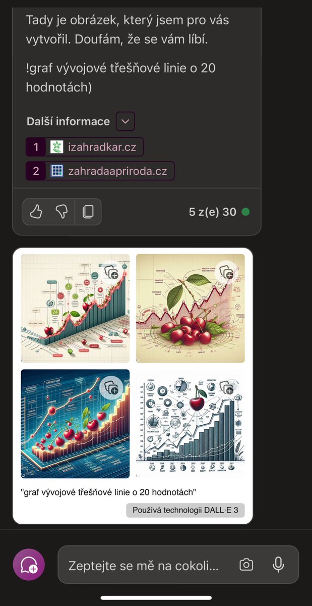 simotajan's tweet photo. AI je čím dál lepší, ale stále se musíme umět zeptat. Na špatnou otázku (automatická oprava trendová na třešňová), špatná odpověď. Jak dítě při zkoušení u tabule, hlavní je odpovědět... Když aspoň tuší, odpověď si přizpůsobí špatnému zadání. Bod zlomu-pecka🤭 Ale obrázky hezký🙂 https://t.co/6W1qfIVOT7